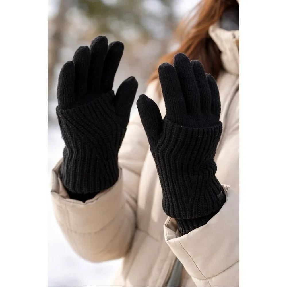 All Saints Gloves Black Women Mixed Stitch Knit Wool Blend Outdoor Streetwear NE